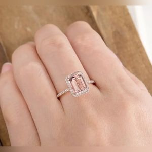 NWT rose gold tone light rose rectangular rhinestone surrounded by small faux